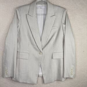Preston & York‎ Blazer Womens 12 Beige White Striped Single Button Career Jacket